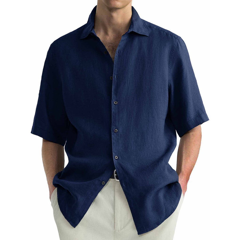 Chemise décontractée à manches courtes en coton lavé pour homme