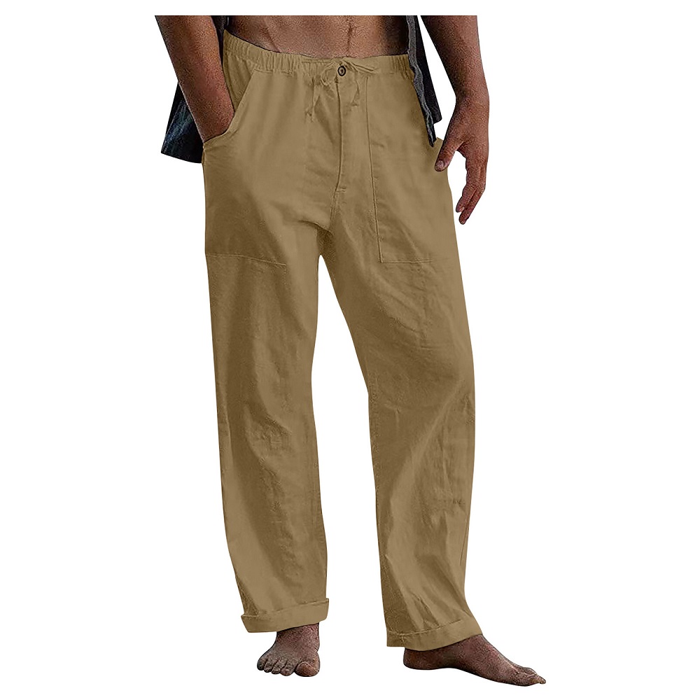 Pantalon décontracté ample en coton et lin respirant pour homme
