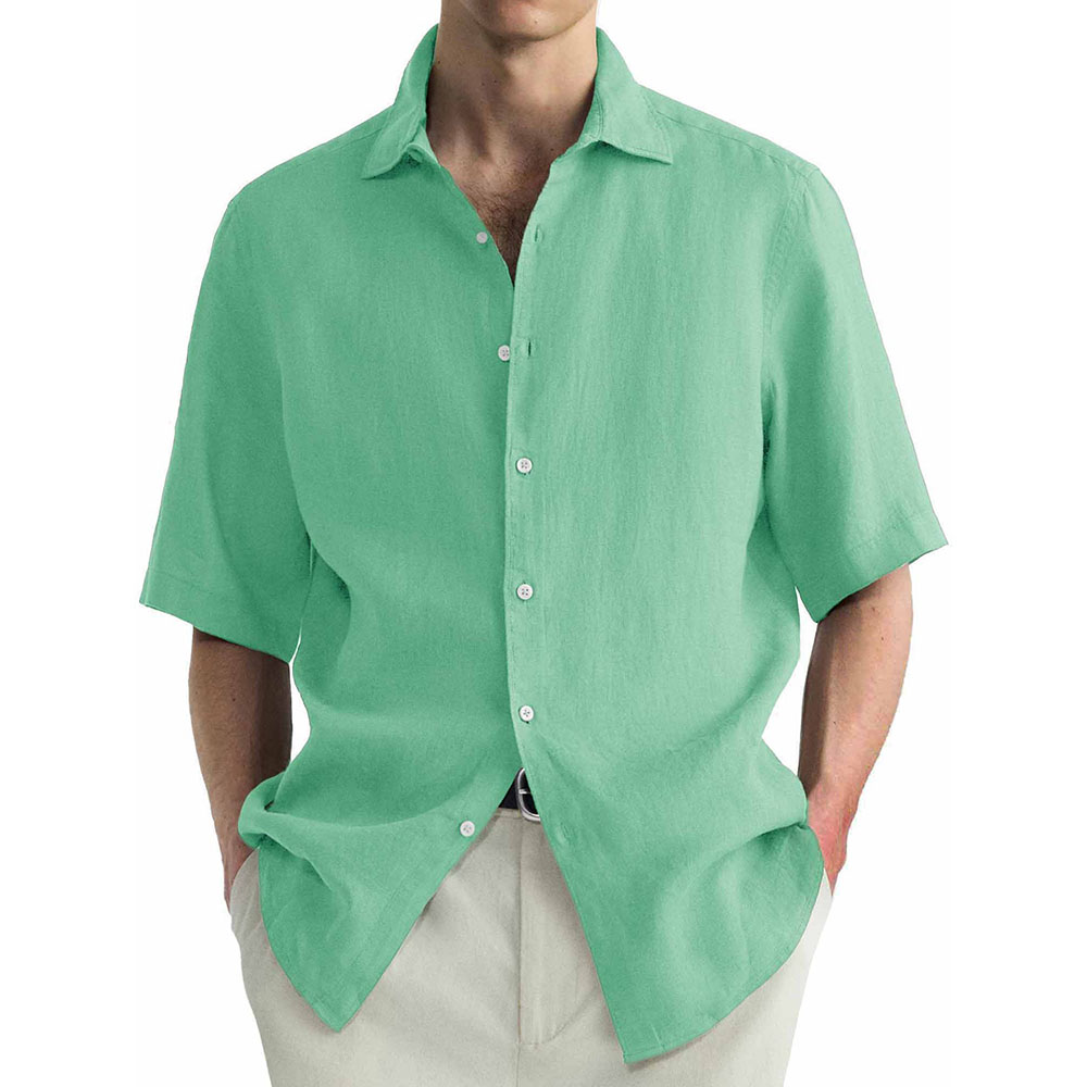 Chemise décontractée à manches courtes en coton lavé pour homme