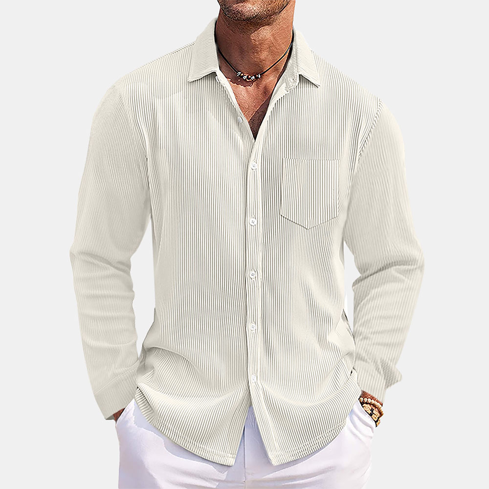 Chemise décontractée à manches longues à rayures verticales pour homme