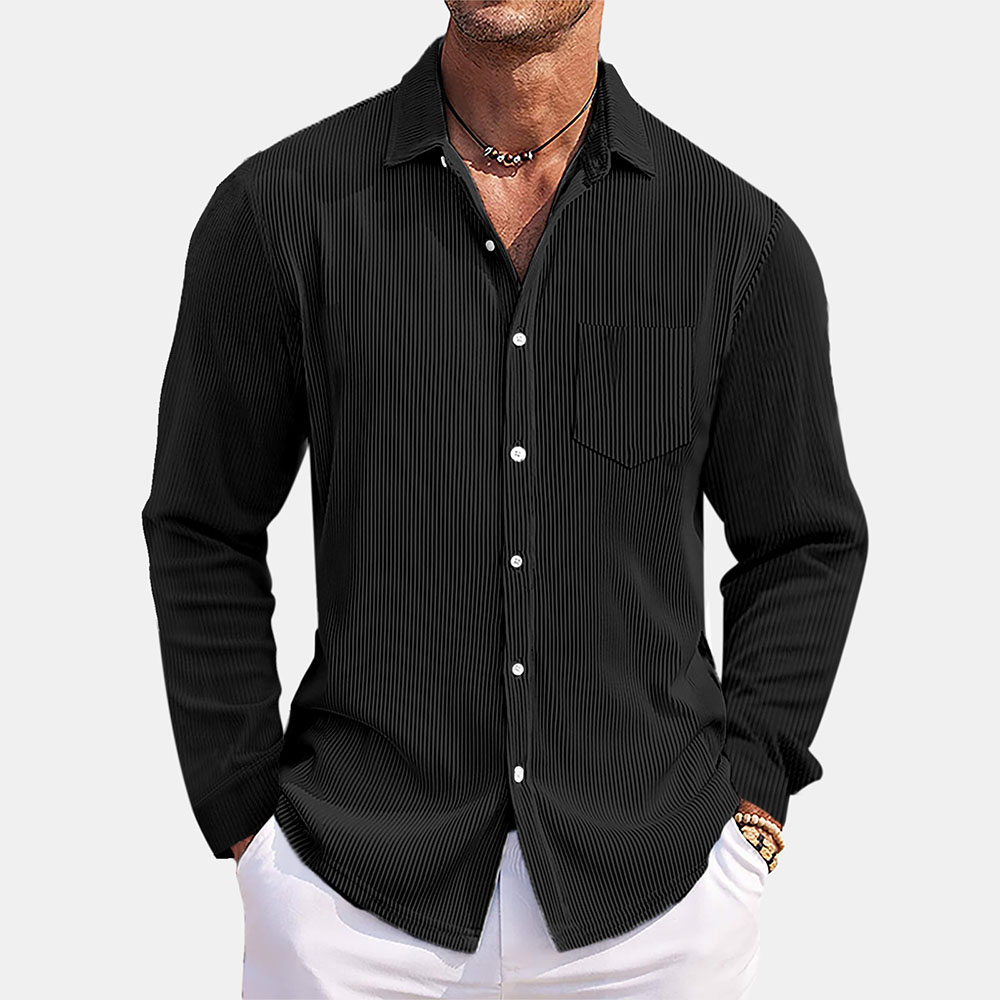Chemise décontractée à manches longues à rayures verticales pour homme