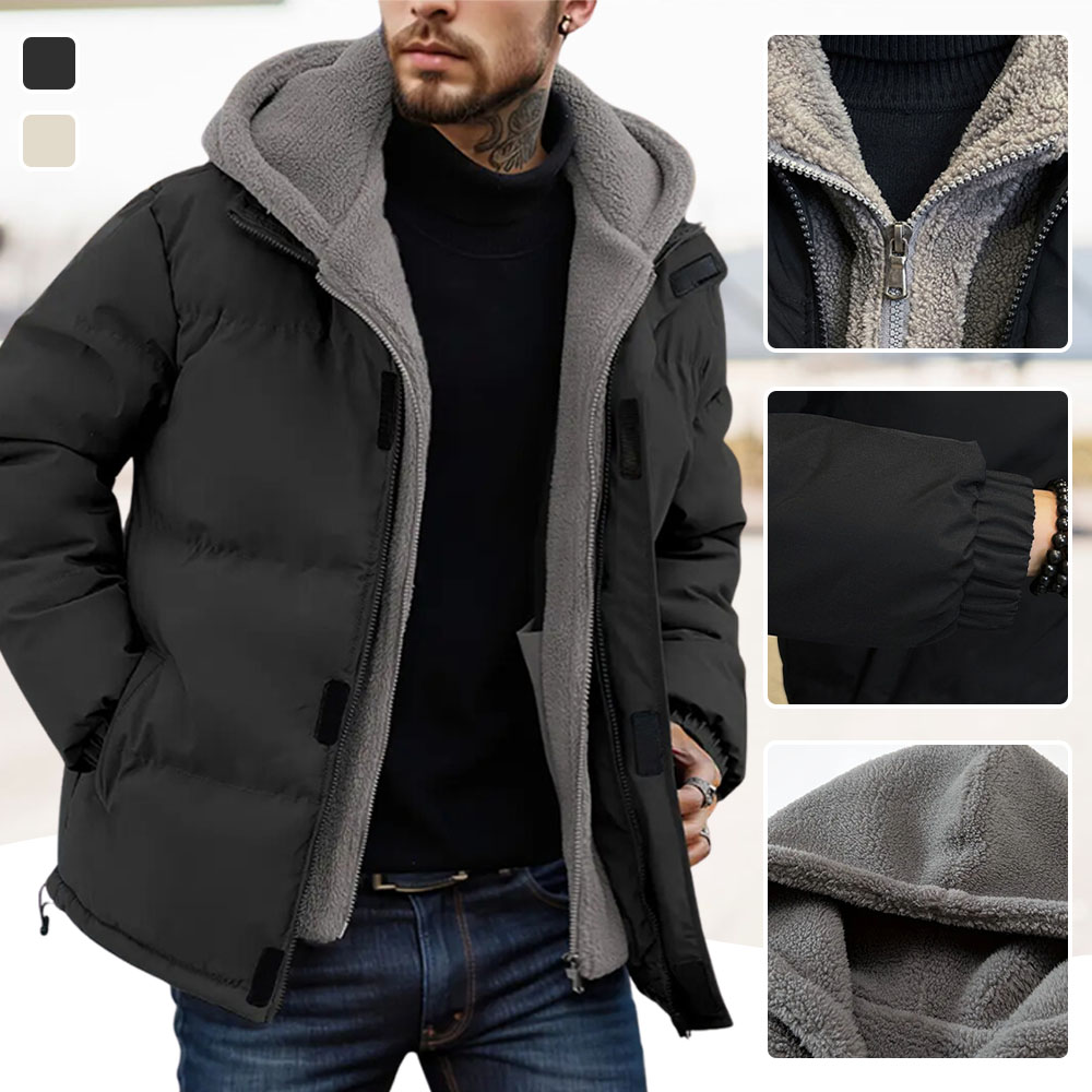 Winterlicher, samtverdickter, gefälschter, zweiteiliger, warmer Baumwollmantel mit Kapuze für Herren