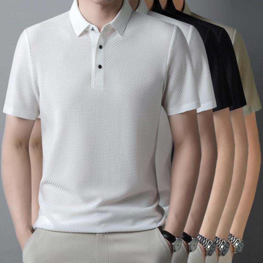 Metallwolke Atmungsaktives Herren-Poloshirt aus Eisseide mit kurzen Ärmeln