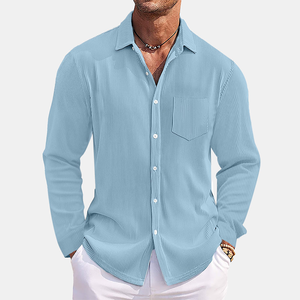 Chemise décontractée à manches longues à rayures verticales pour homme