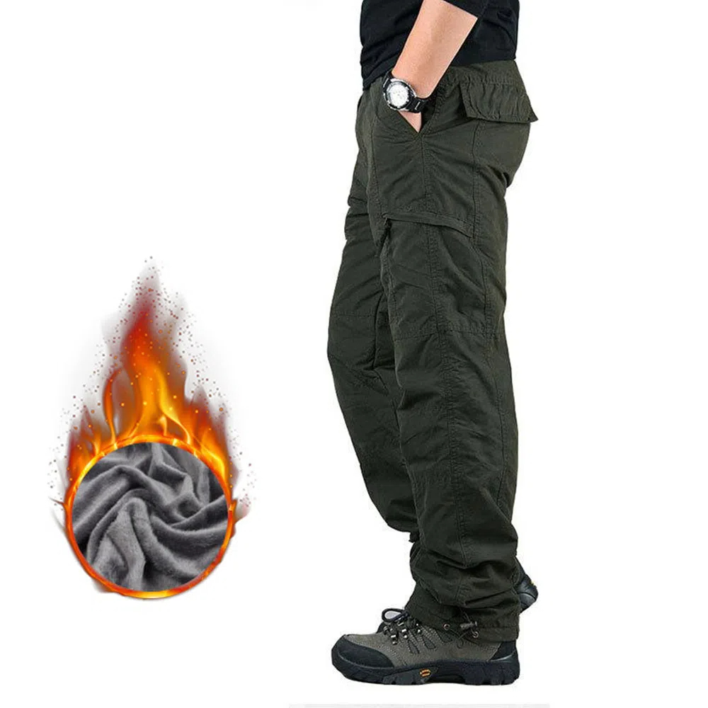 Neue warme Fleece-Cargohose mit mehreren Taschen für Herren
