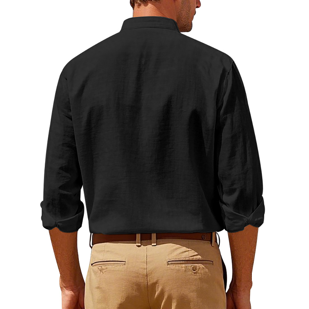 Chemise décontractée à manches longues en lin respirant pour homme