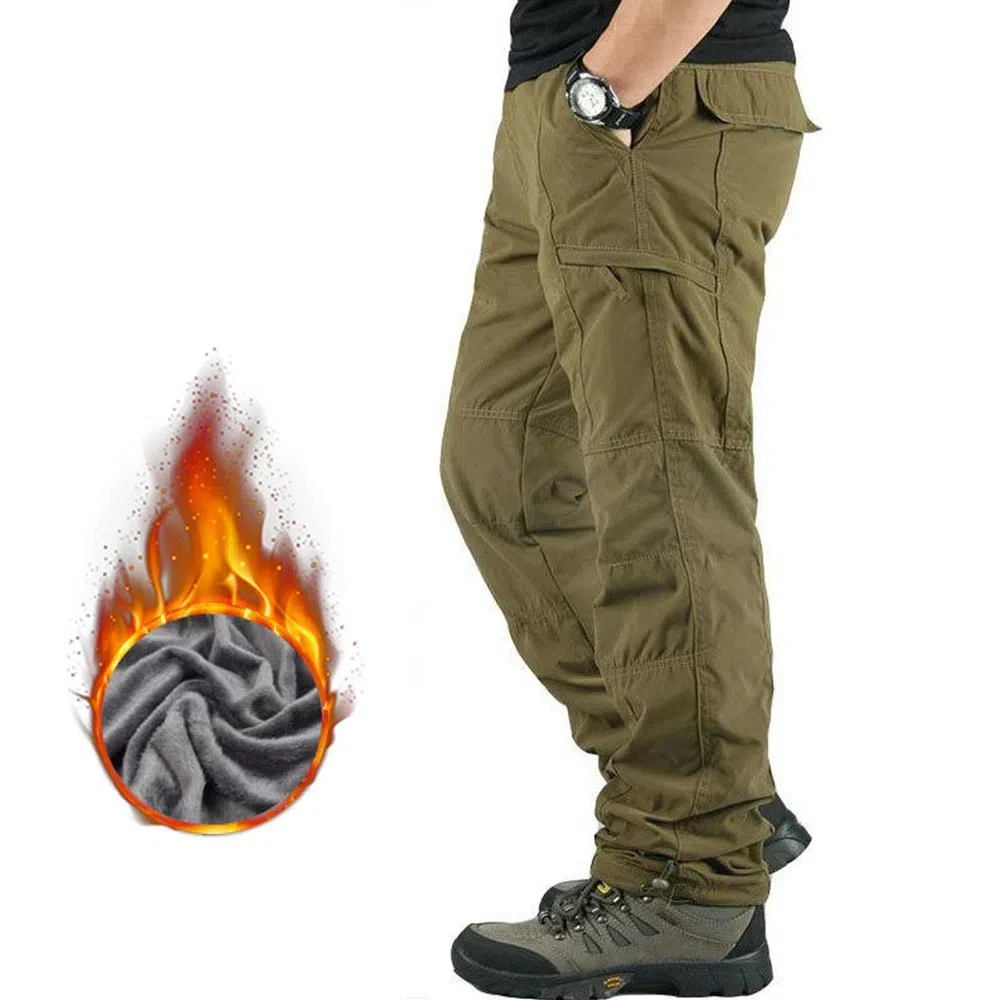 Neue warme Fleece-Cargohose mit mehreren Taschen für Herren