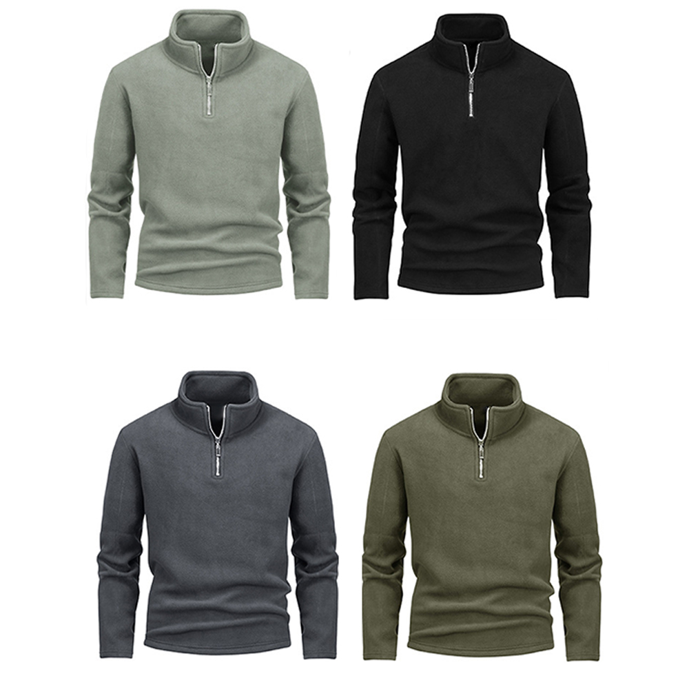 Warme Herren-Jacke aus Polarfleece mit Stehkragen, halbem Reißverschluss und langen Ärmeln
