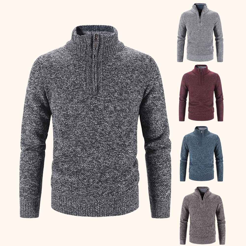 Verdickter Winterpullover für Herren mit halbem Reißverschluss und Stehkragen
