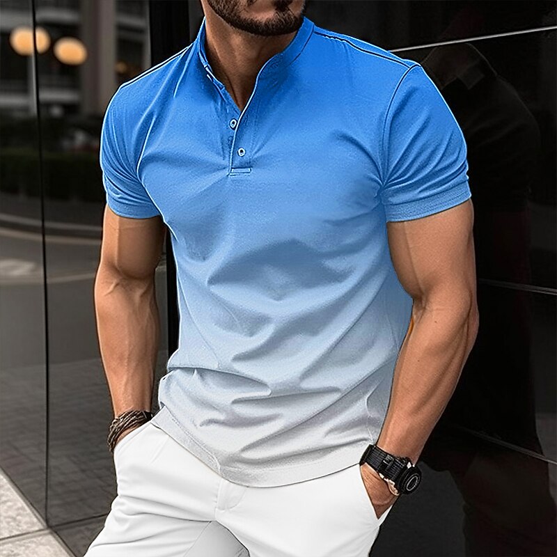 Men's Henley Shirt Tee Top Gradient Henley Street Vacation Short Sleeves Clothing Apparel Fashion Designer Basic