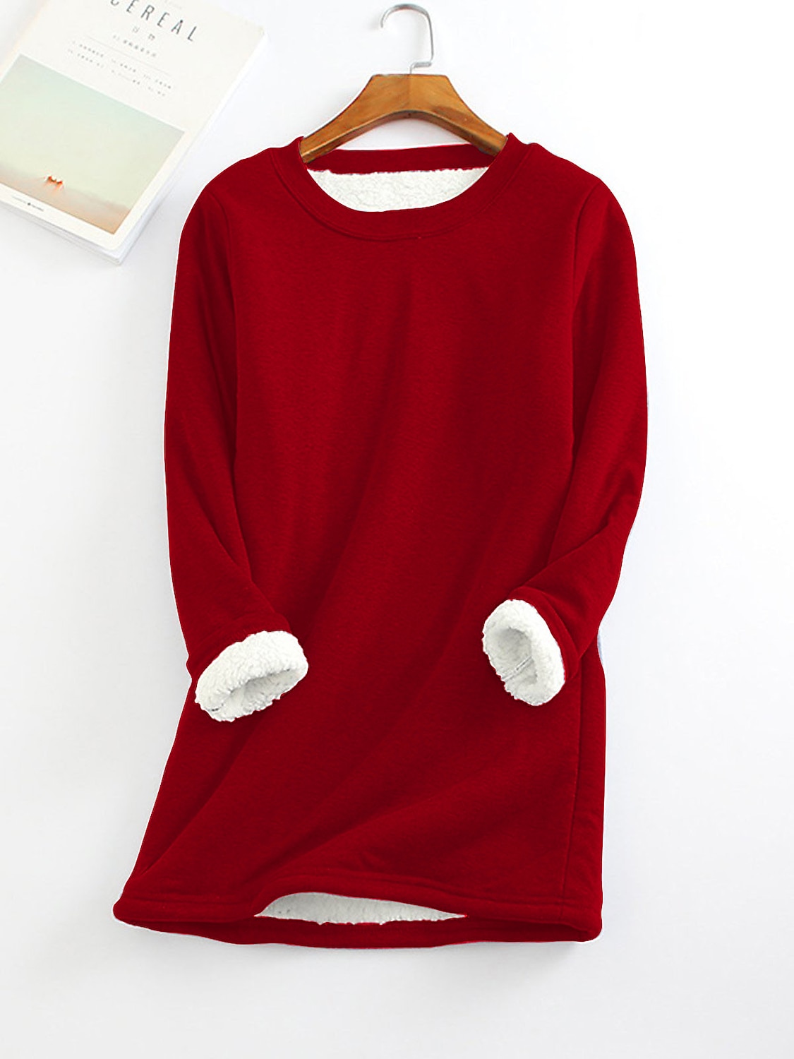 Women's Casual Dress Sweatshirt Dress Winter Dress Mini Dress Teddy Fleece Home Daily Going out Basic Casual Crew Neck Long Sleeve Regular Fit Wine Red Big red Black Color S M L XL XXL Size