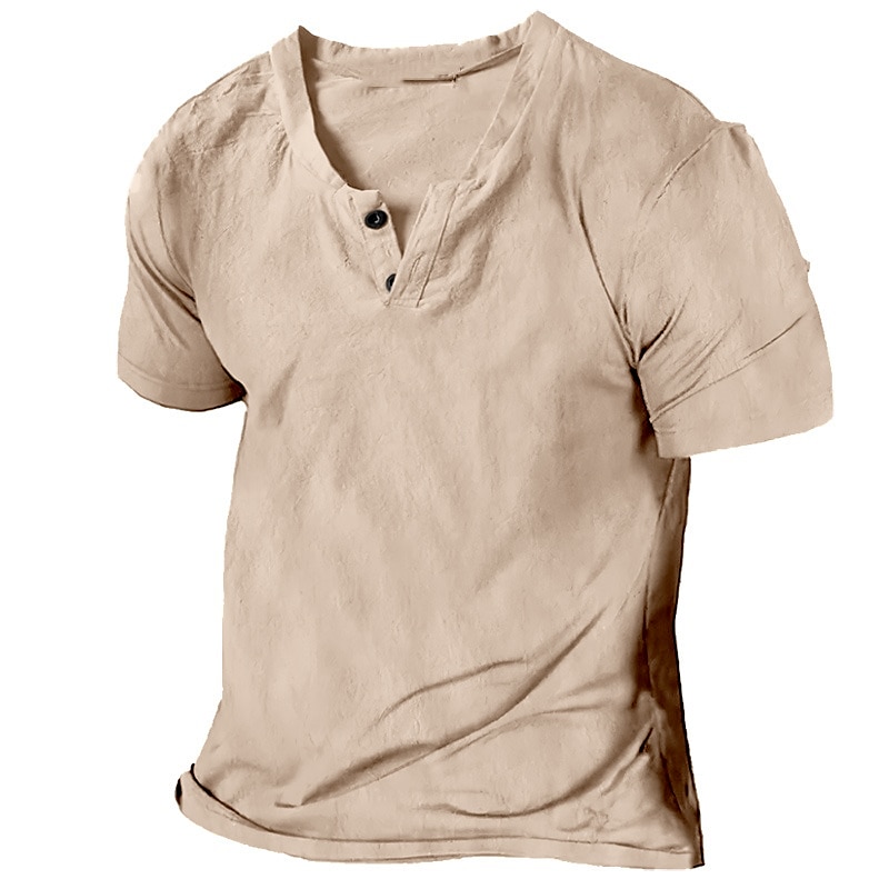 Men's Linen Shirt Casual Shirt Summer Shirt Beach Shirt T shirt Tee Plain V Neck Casual Daily Short Sleeve Clothing Apparel Fashion Comfortable