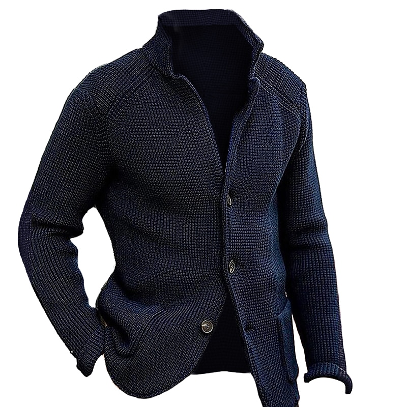 Men's Cropped Knit Ribbed Knit Regular Button Up Plain Stand Collar Vintage Warm Ups Casual Daily Wear Clothing Apparel Fall Winter Cardigan Sweater