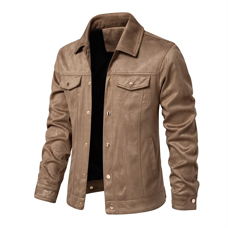 Men's Lightweight Casual Suede Outdoor Daily Wear Warm Button Pocket Fall Plain Fashion Streetwear Lapel Regular Jacket