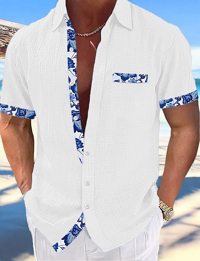 Men's Shirt Linen Shirt Summer Shirt Beach Wear Button Up Shirt Plain Vacation Curise Black White Pink Navy Blue Short Sleeve Collar Summer Spring Clothing Apparel