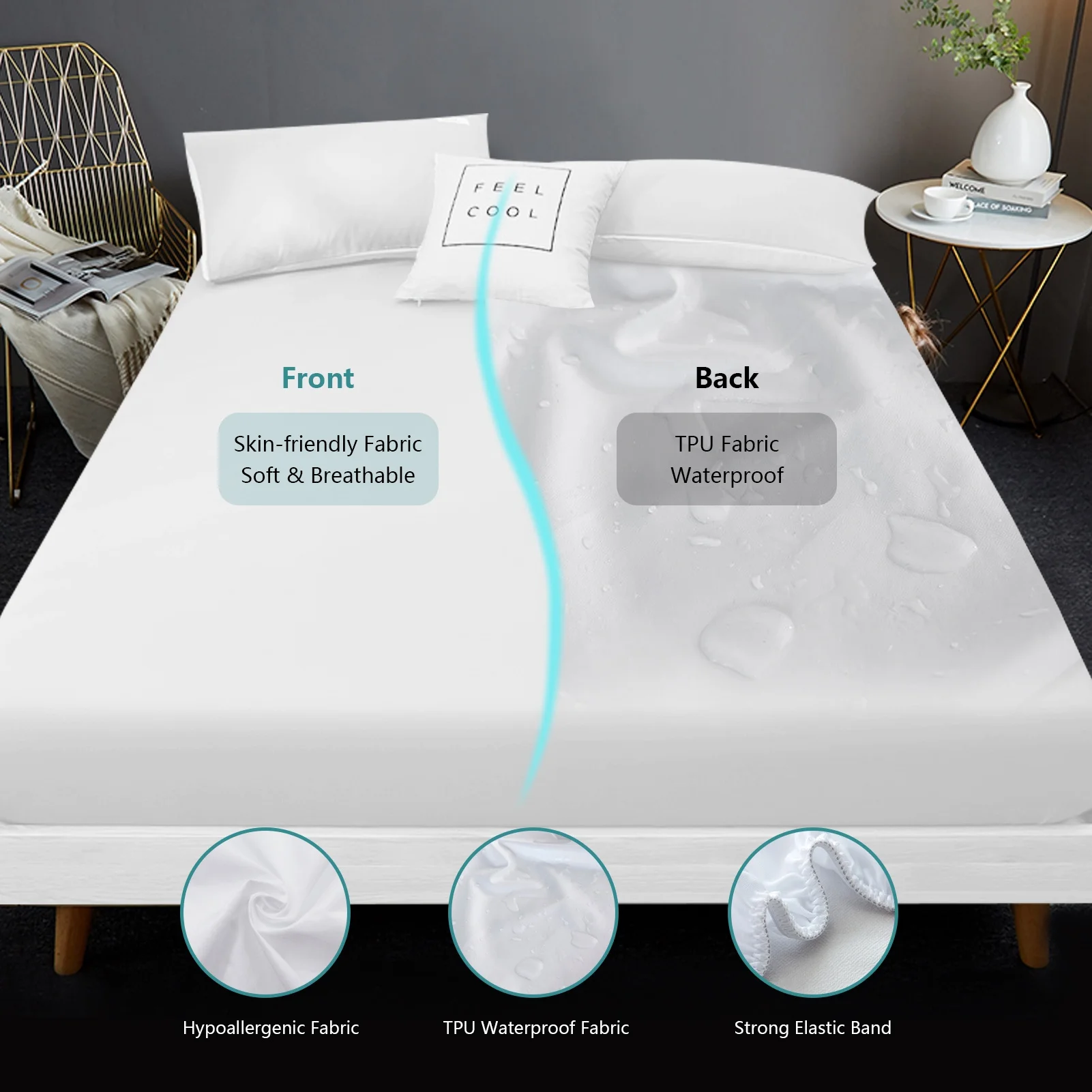 Kayfia Waterproof Noiseless Mattress Protector Cover Sheets Deep-Pocket