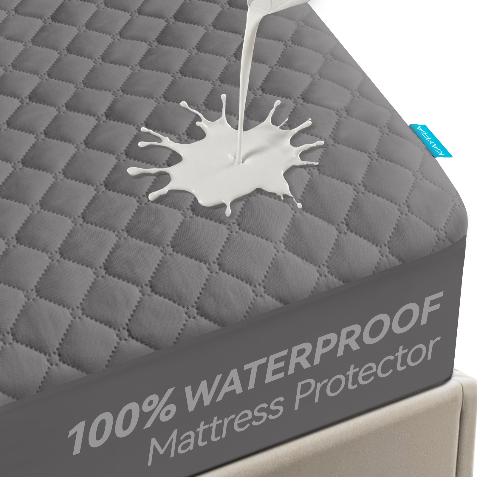Kayfia Waterproof Mattress Protector, Soft Breathable 3D Air Fabric Mattress Cover, Noiseless Mattress Pad with Deep Pocket 6“-21” Machine Washable, Gray