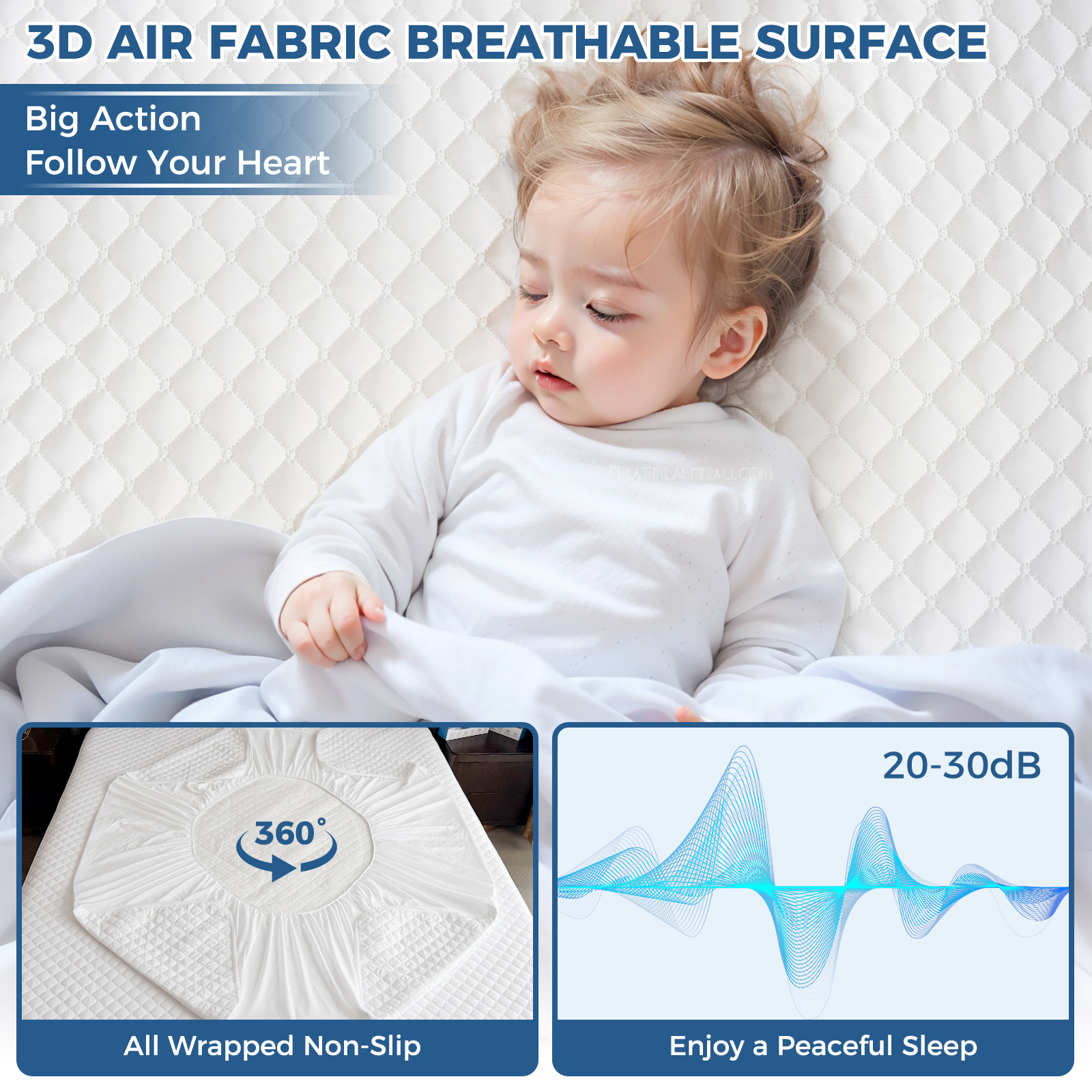 Kayfia Waterproof Mattress Protector, Soft Breathable 3D Air Fabric Mattress Cover, Noiseless Mattress Pad with Deep Pocket 6"-21" Machine Washable