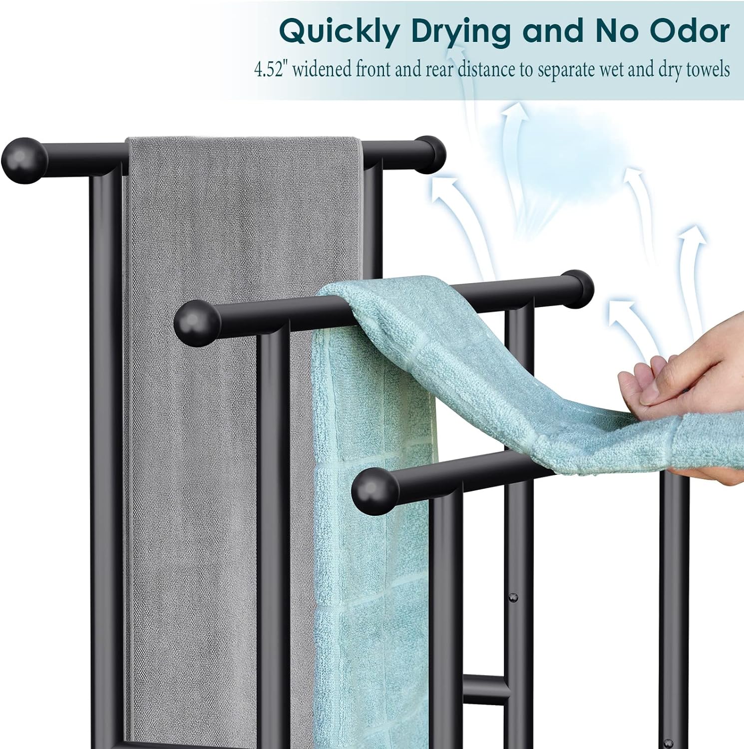 Kayfia 40" H Free Standing Towel Rack, 3 Tier Alloy Steel Stand with Basket, Blanket Drying and Display Rack for Oversized Bath Towels Bathroom Accessories, Next to Tub or Shower