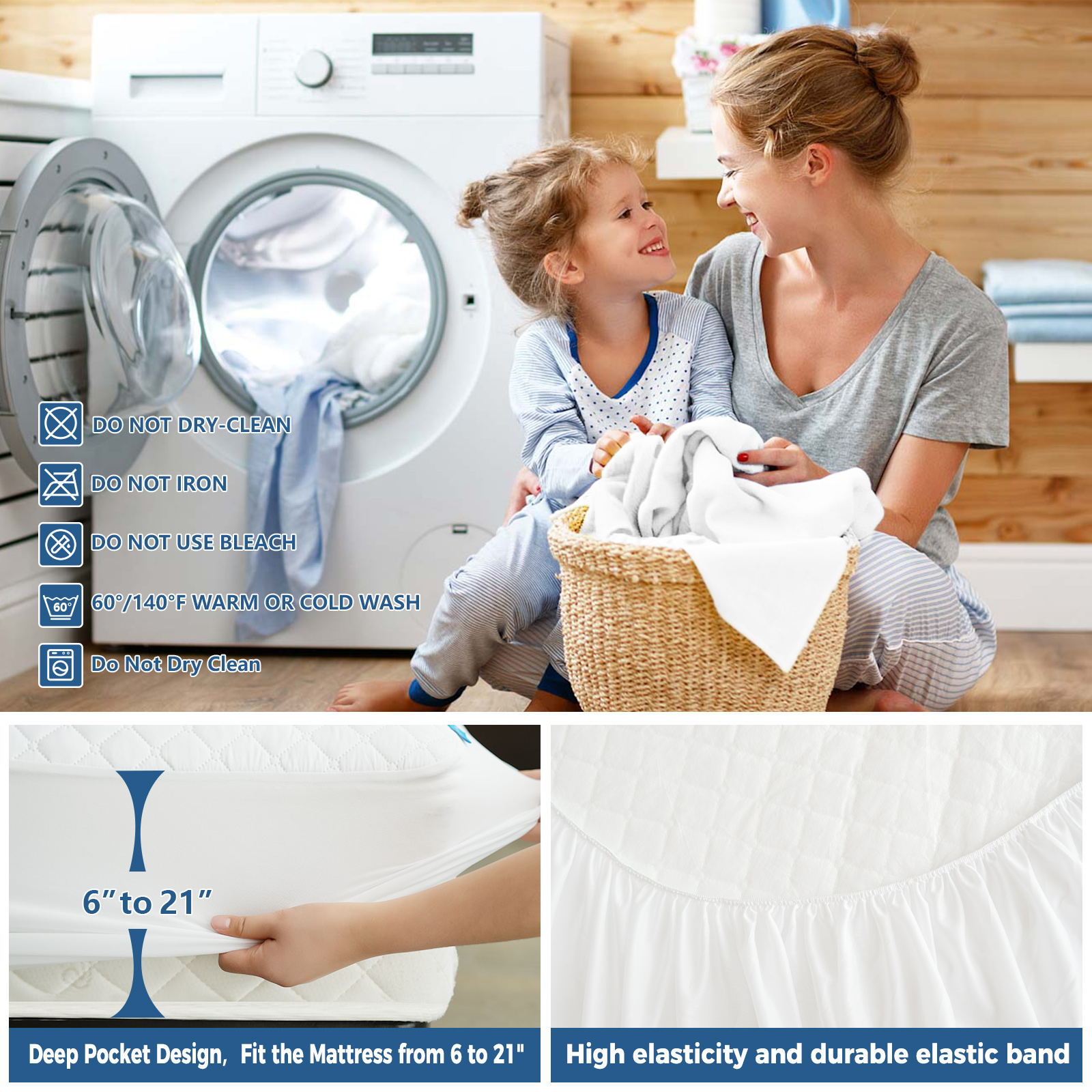 Kayfia Waterproof Mattress Protector, Soft Breathable 3D Air Fabric Mattress Cover, Noiseless Mattress Pad with Deep Pocket 6"-21" Machine Washable