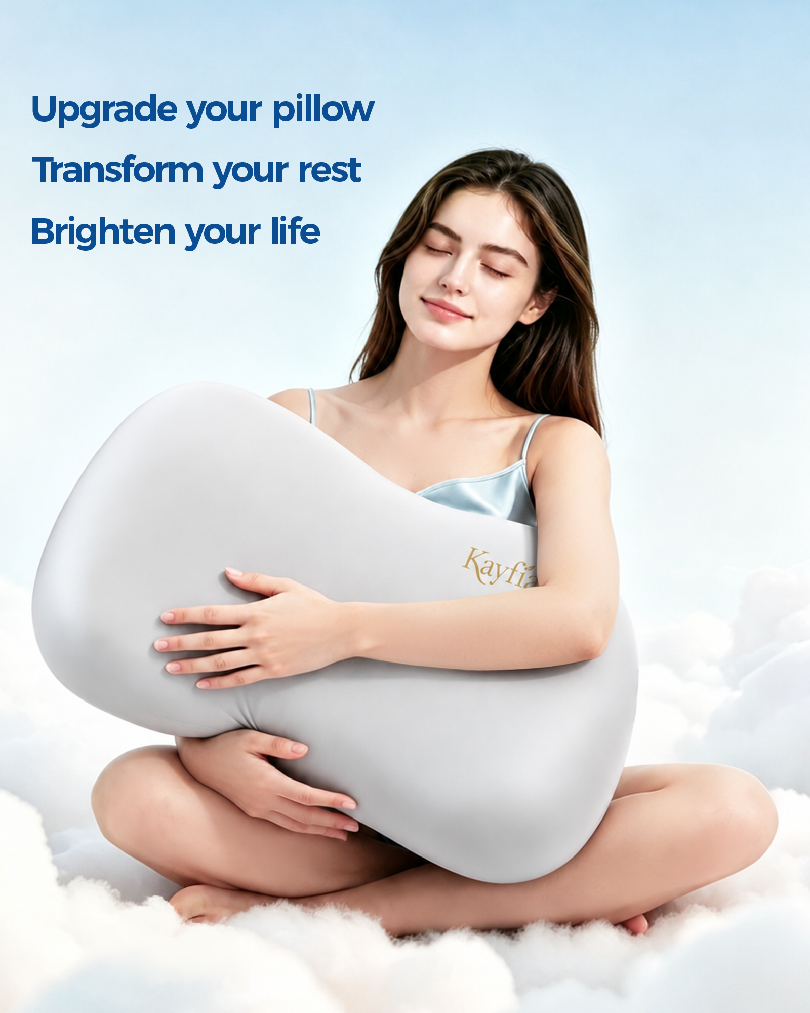 Kayfia Cervical Neck Pillow, Ice Silk Zipperless Pillowcase, 70D Soft Ergonomic Memory Foam Pillows, Design for Side & Back Sleepers