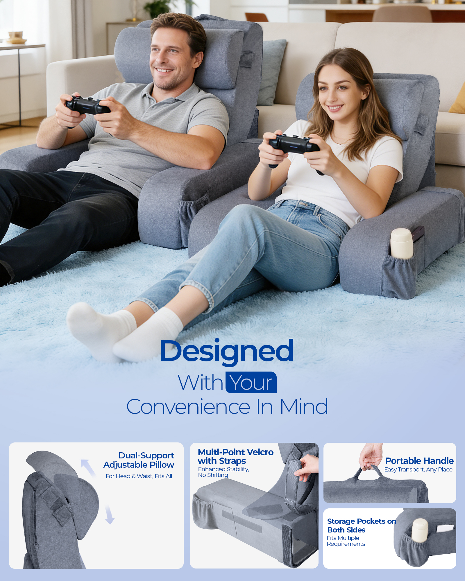 Kayfia Reading Pillow with 30-90° Adjustable Angle & Height, 2 in 1 Back Wedge Pillow for Bed Sitting up with Detachable Arms Rest, Backrest Pillow for Reading/Gaming/Working in Bed or Couch