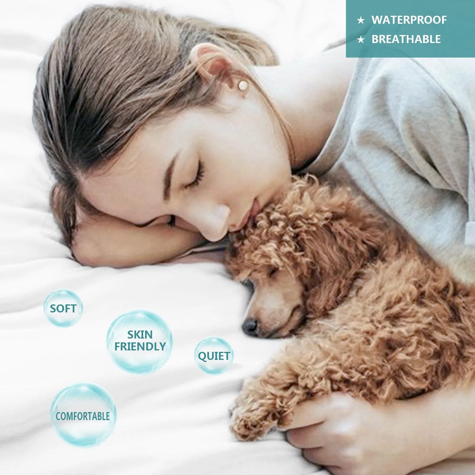 Kayfia Waterproof Noiseless Mattress Protector Cover Sheets Deep-Pocket