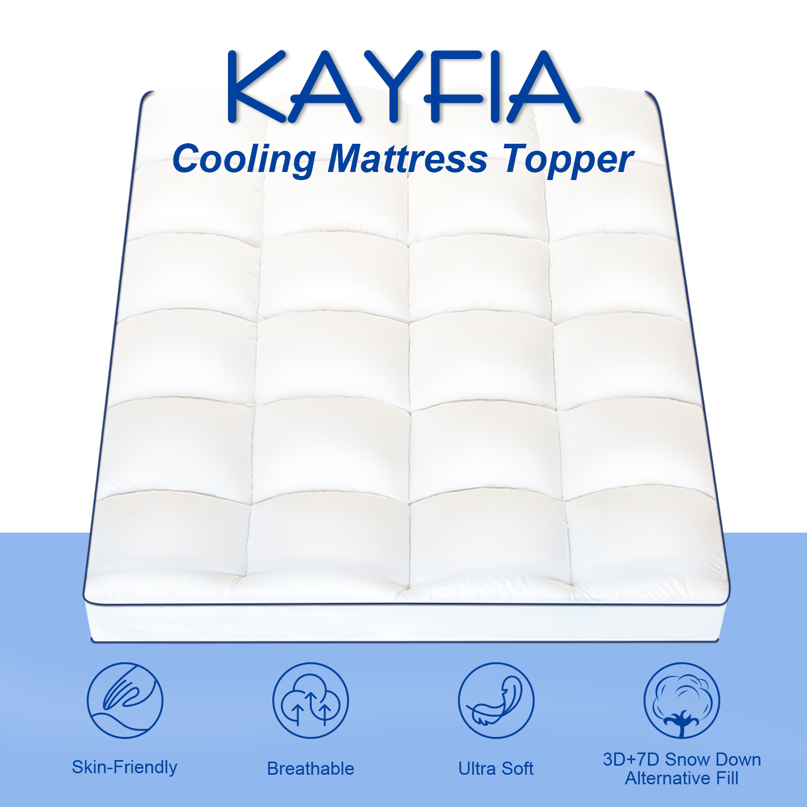 KAYFIA Full Mattress Topper,Extra Thick Mattress Pad Cover for Deep Sleep,3D+7D Snow Down Alternative Fill Overfilled Plush Pillow Top with 8-23 Inch Deep Pocket-White