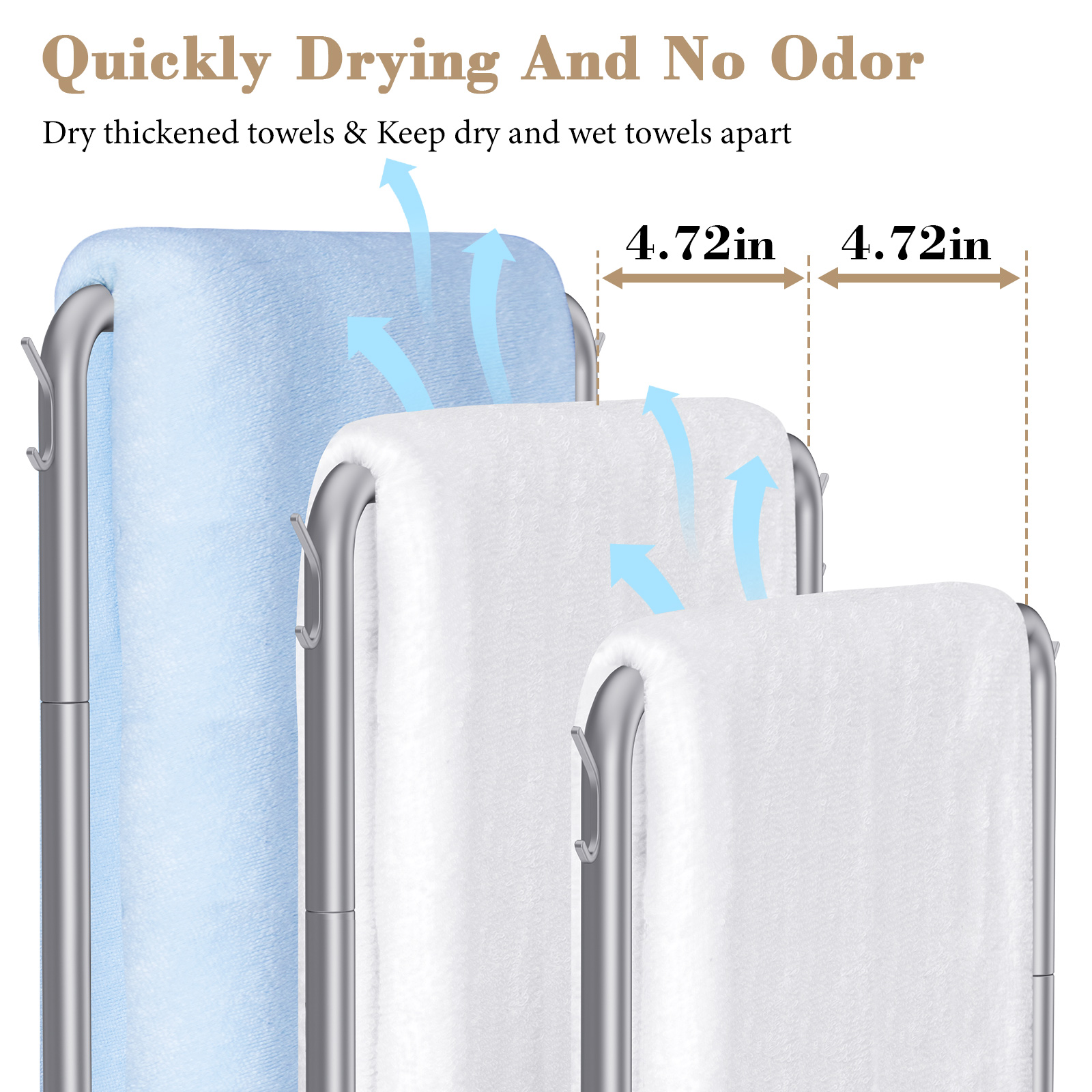 Kayfia 40" Tall Standing Towel Racks, 3 Tier Towel Stand Blanket Rack with 2 Removable Storage Baskets & 6 Hooks, Indoor Outdoor Freestanding Towel Racks for Bathroom Bedroom Organizer