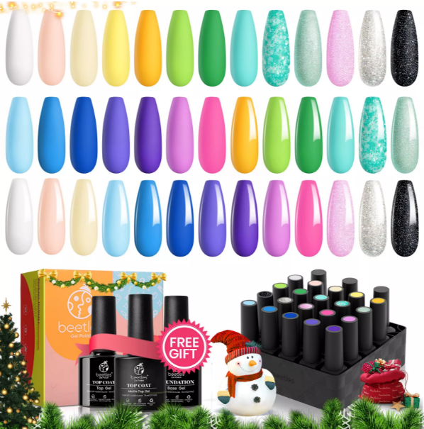 Sunset On Winter Snow - 20 Gel Colors Set with Top and Base Coat (5ml/Each)