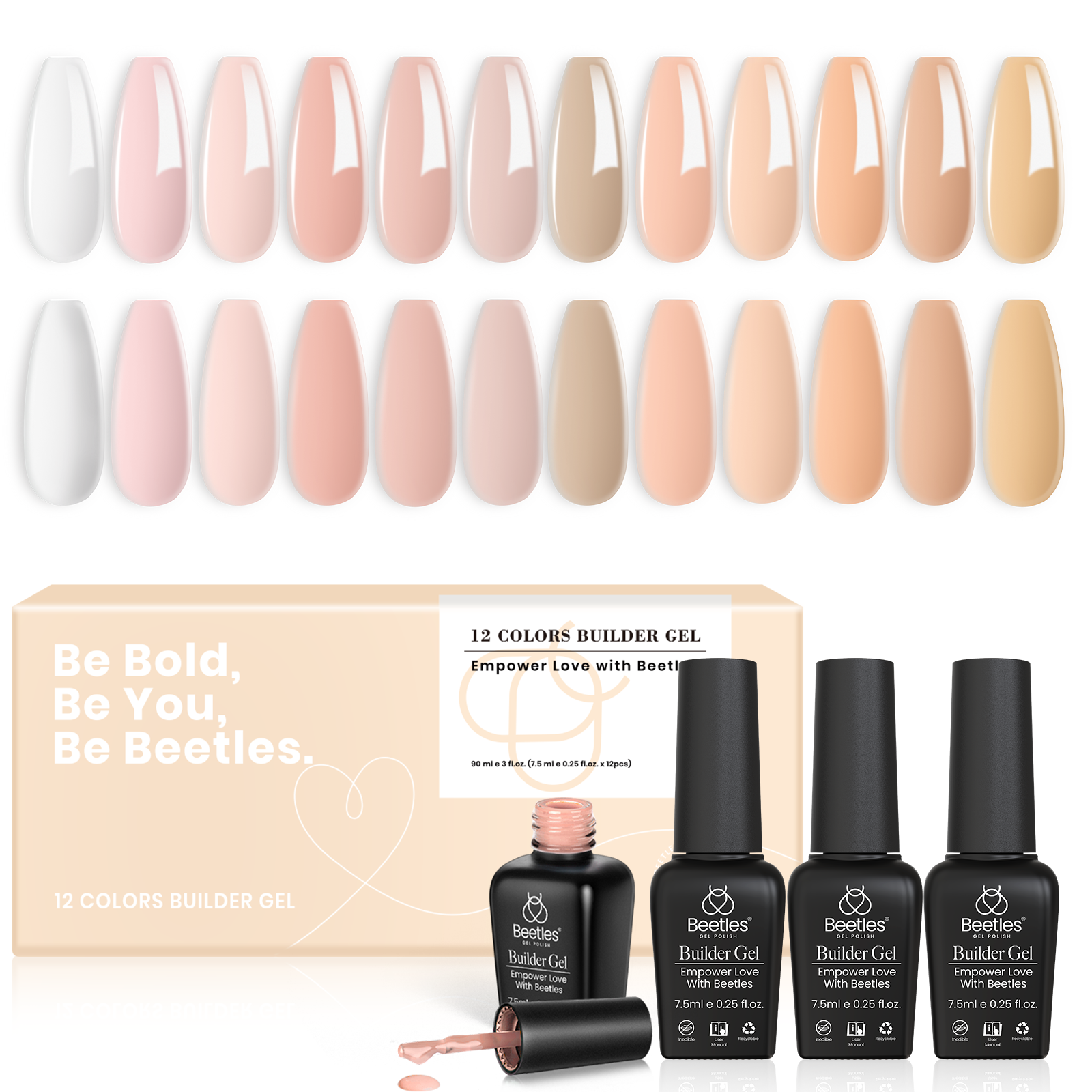 Beetles 5-in-1 Builder Gel Nails: 12 Colors Set for Strength and Beauty
