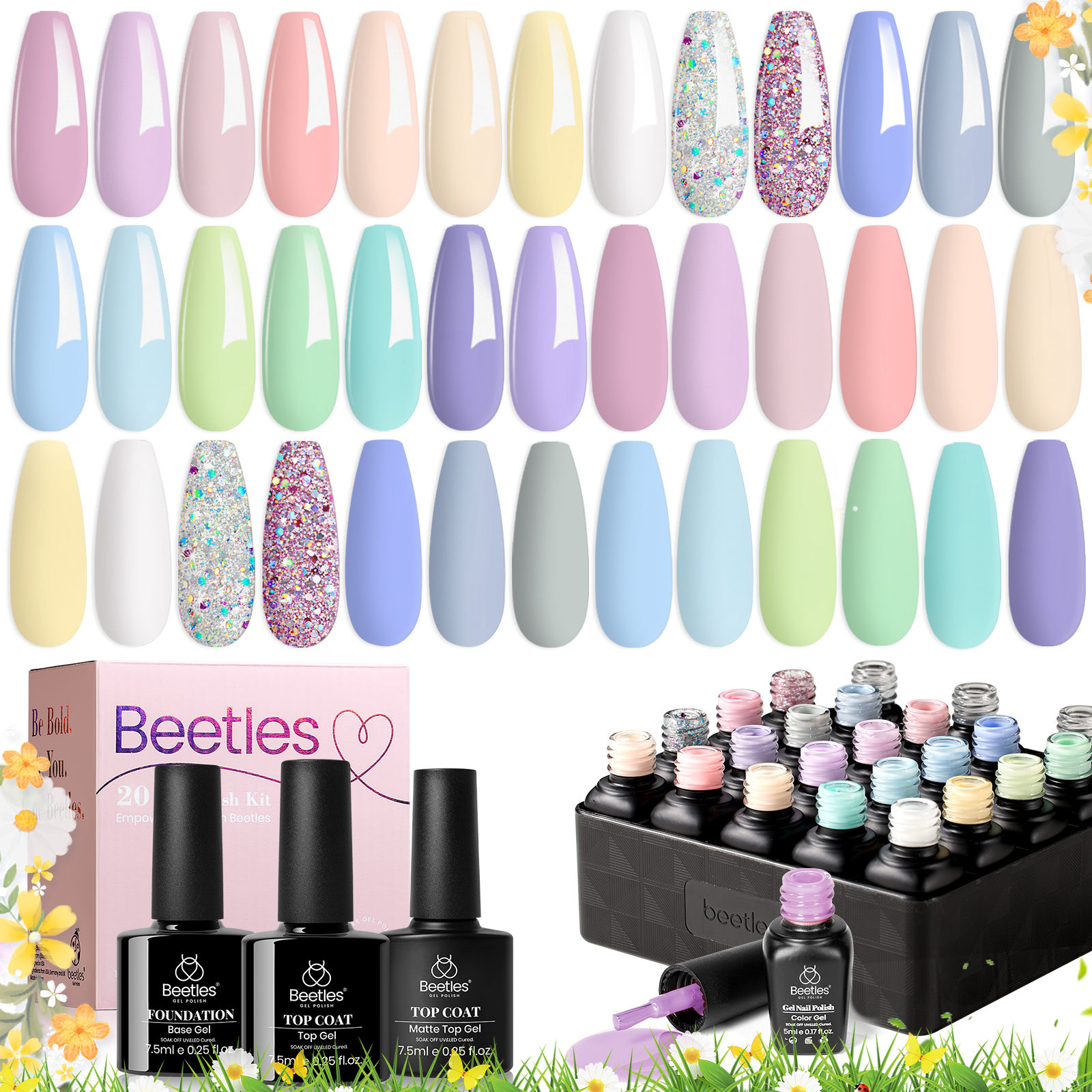 Pastel Paradise - 20 Gel Colors Set with Top and Base Coat (5ml/Each)