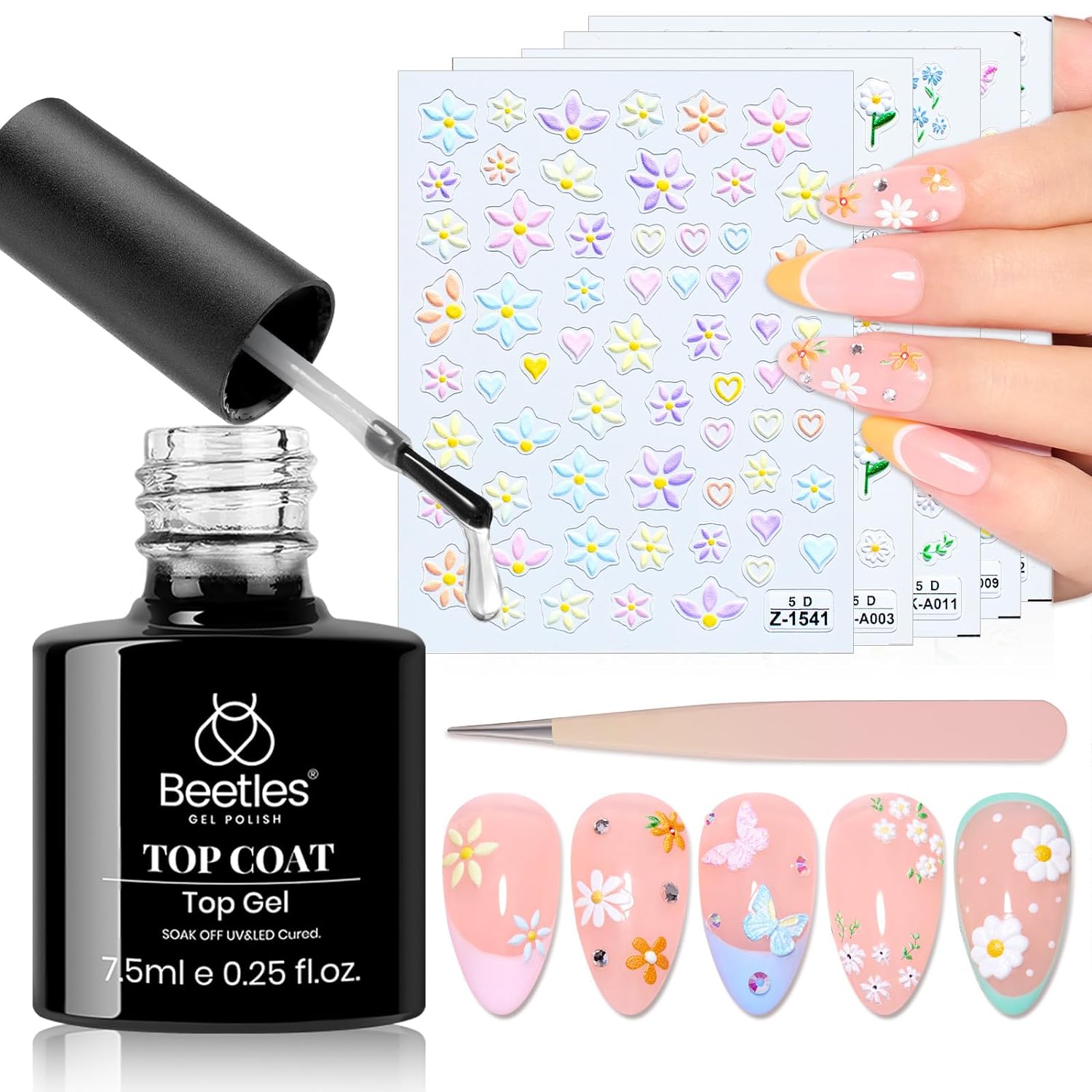 Beetles 5D Nail Stickers with Gel Top Coat #005 | 7.5ML