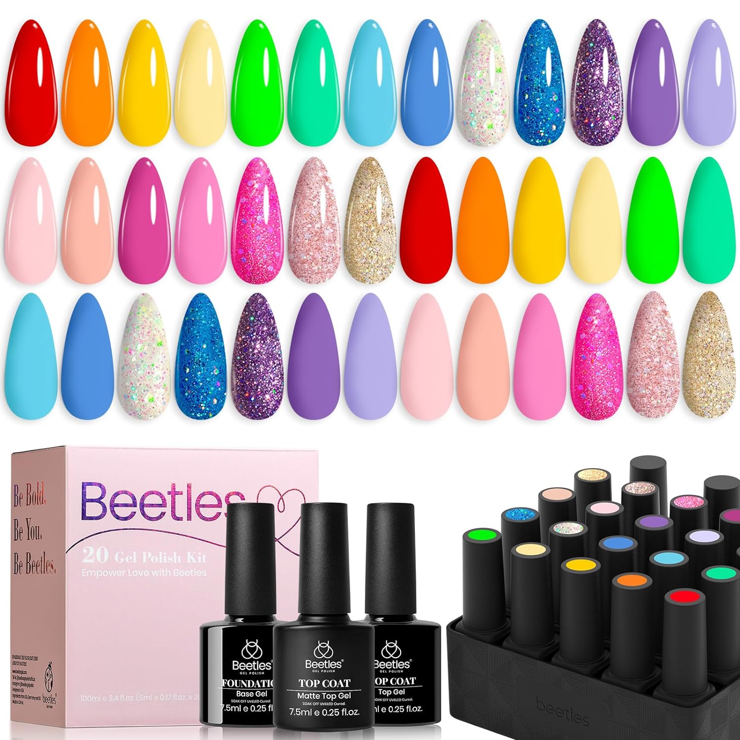 Rainbow Magic - 20 Gel Colors Set with Top and Base Coat (5ml/Each)