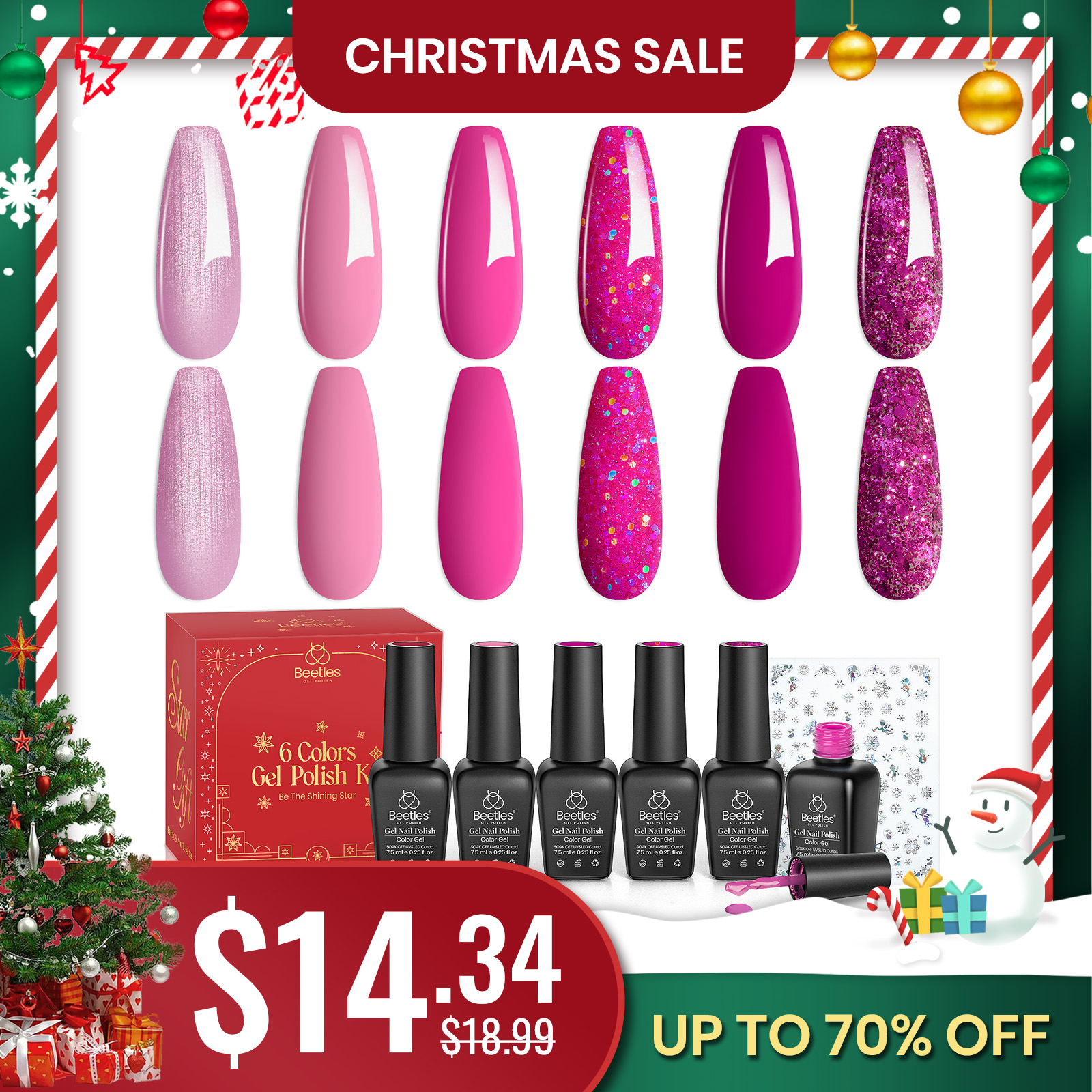 Pink Christmas - 6 Colors Gel Nail Polish Christmas Gift Box 