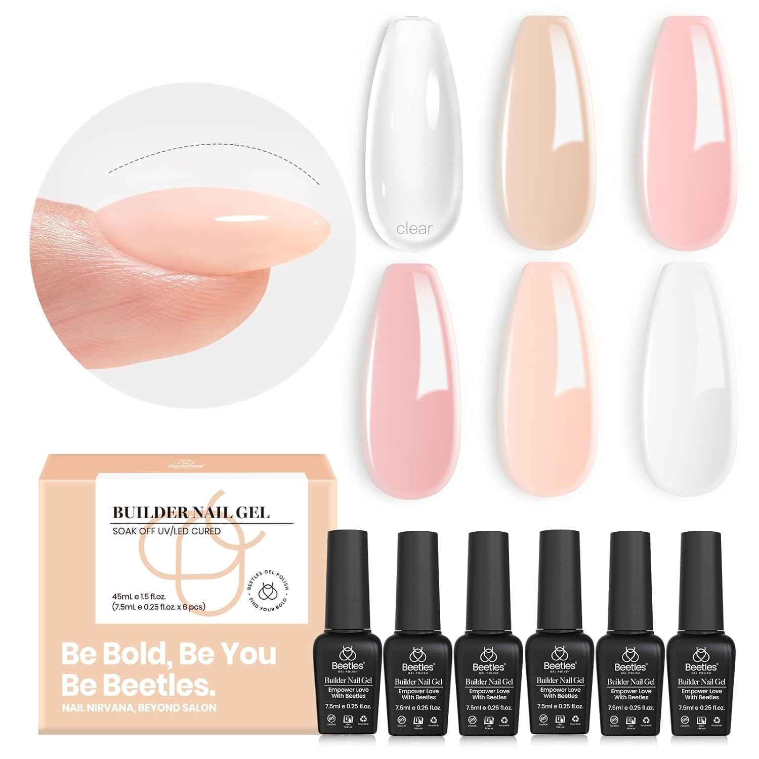 Beetles 8-in-1 Builder Nail Gel Set: 6 Colors Set for Strength and Beauty