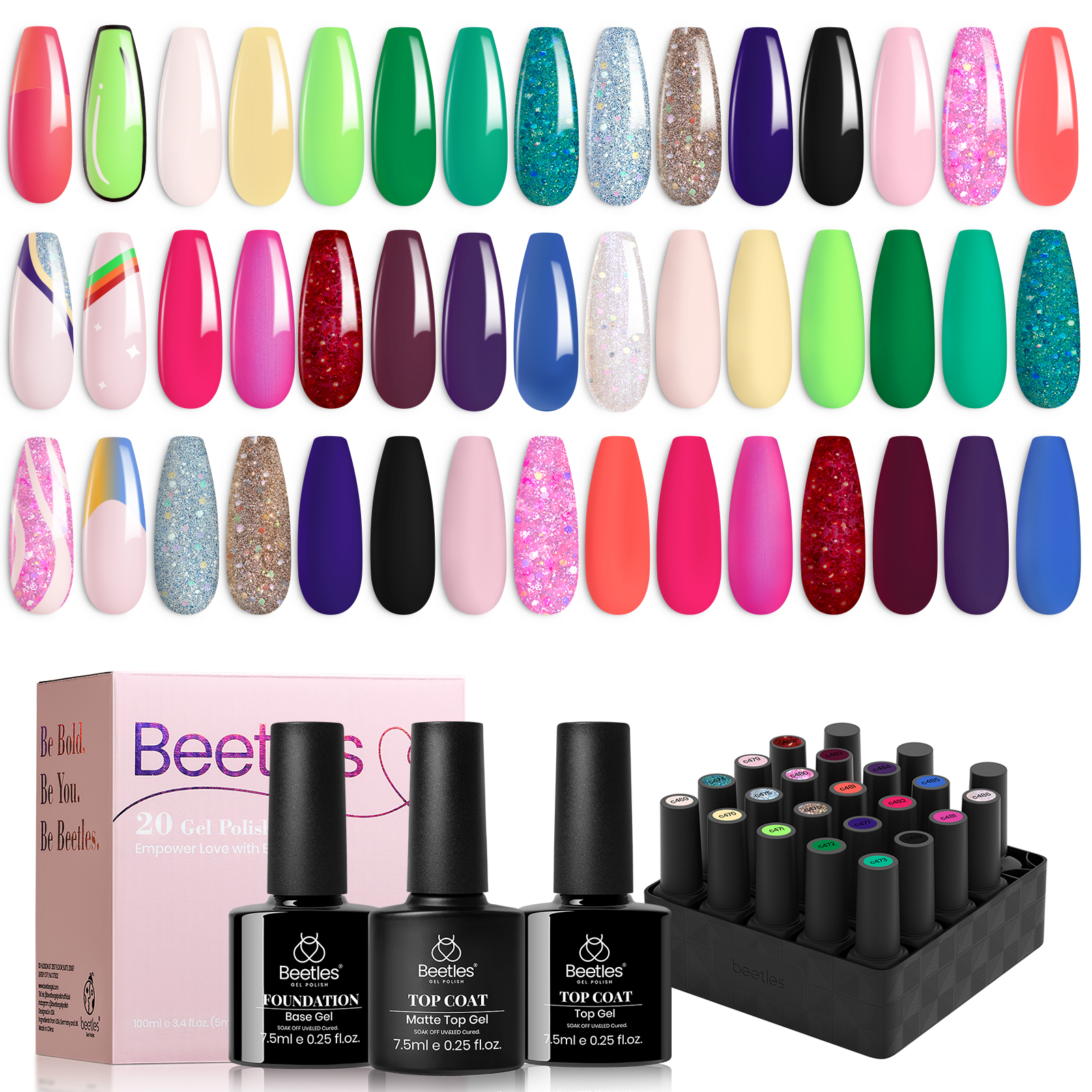 beetles Gel Polish Nail Set 20 Colors Modern Muse Collection Nude Gray Pink  Blue Glitter Manicure Starter Kit with 3 Pcs Base Ma