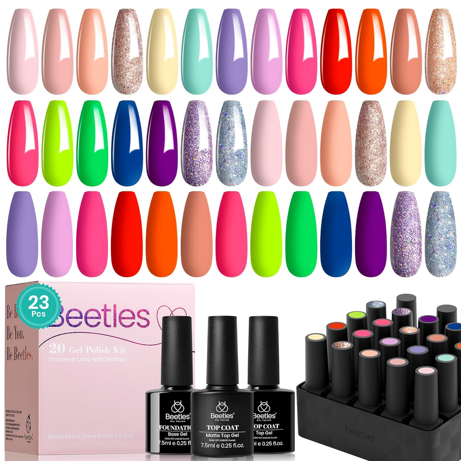 Spring Into Summer - 20 Gel Colors Set with Top and Base Coat (5ml/Each)