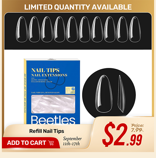 Beetles Gel Nail Tips Refill Pack Almond Medium Shape, 200pcs Size #3 Separated Size Gelly Tips