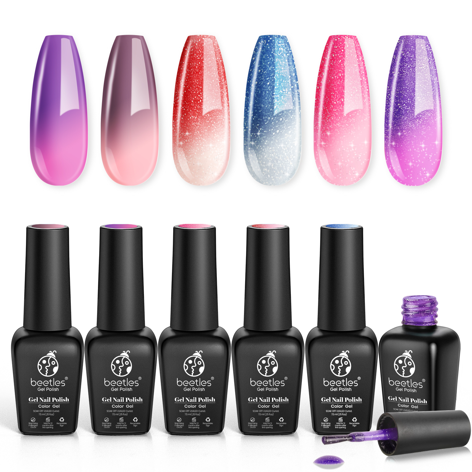 Beetles Color Changing Gel Polish Set 6 Temperature Change Colors Beetles Gel Polish