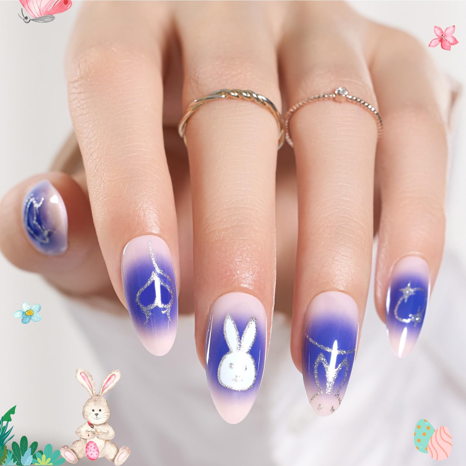 Wild Bunny | Medium Almond Press On Nails in 15 Sizes-30Pcs