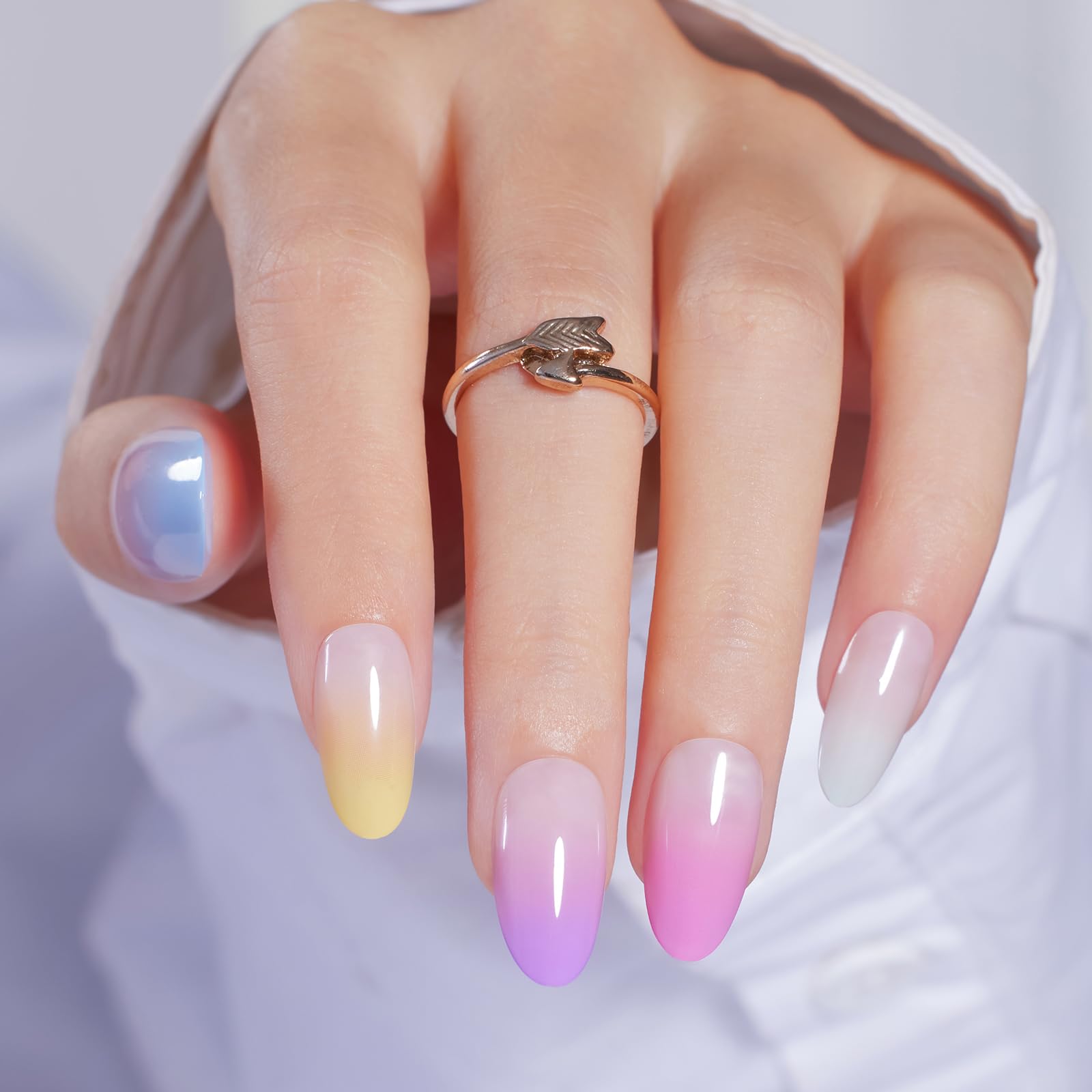 Ombre Rainbow | Short Oval Press On Nails 15 Sizes - 30pcs