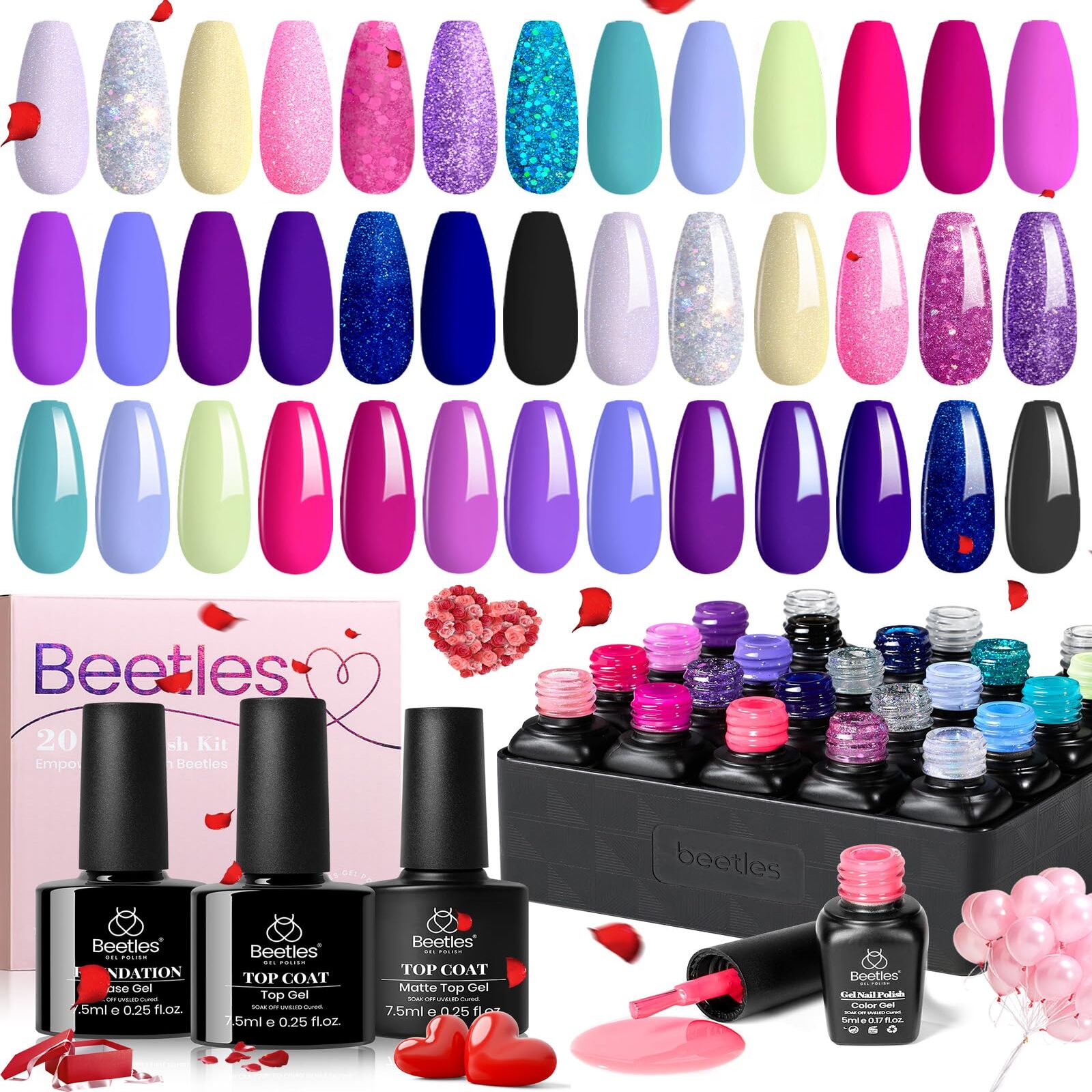 Alluring Sweetie Gel Nail Polish Set with Base and Top Coat | 20 Color