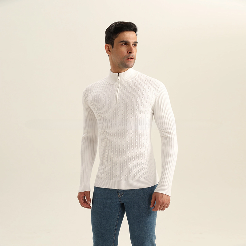 Mens Slim Fit Zip Up Mock Neck Polo Sweater 