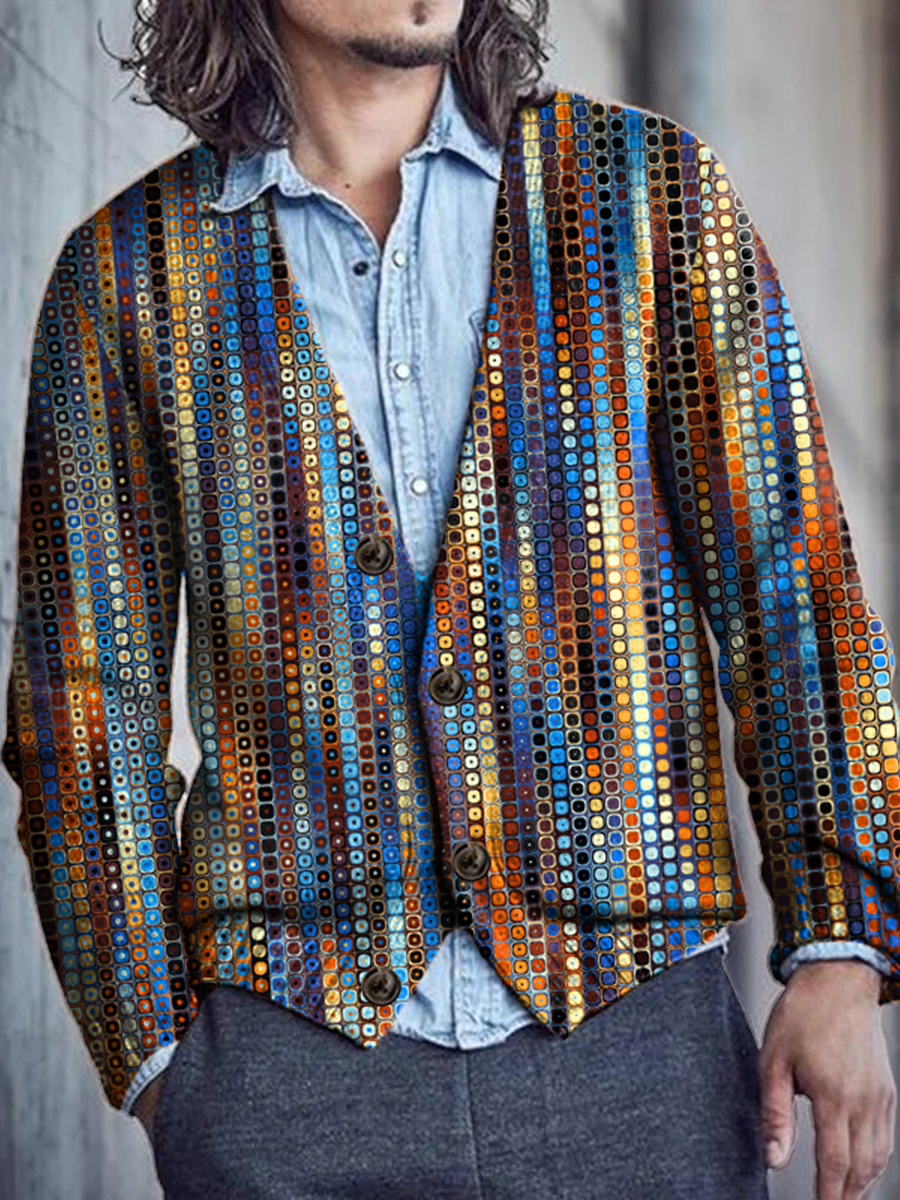 Men's Retro Geometry Art Buttoned Cardigan