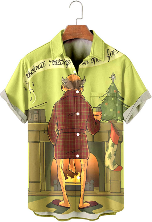 Men's Christmas Nostalgic Movie Flintstone Christmas Short Sleeve Shirt