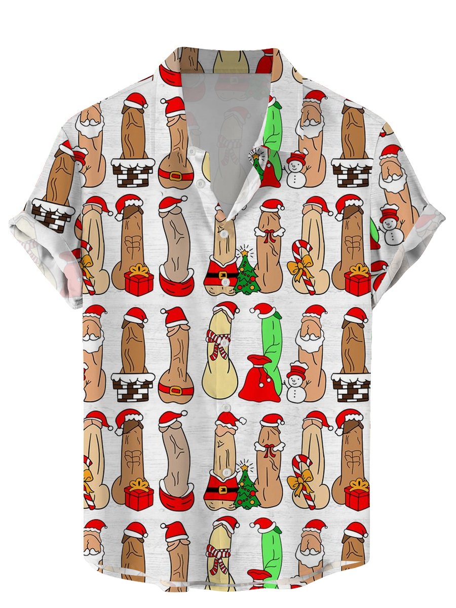 Fun Christmas Cocks Hidden Casual Short Sleeve Shirt