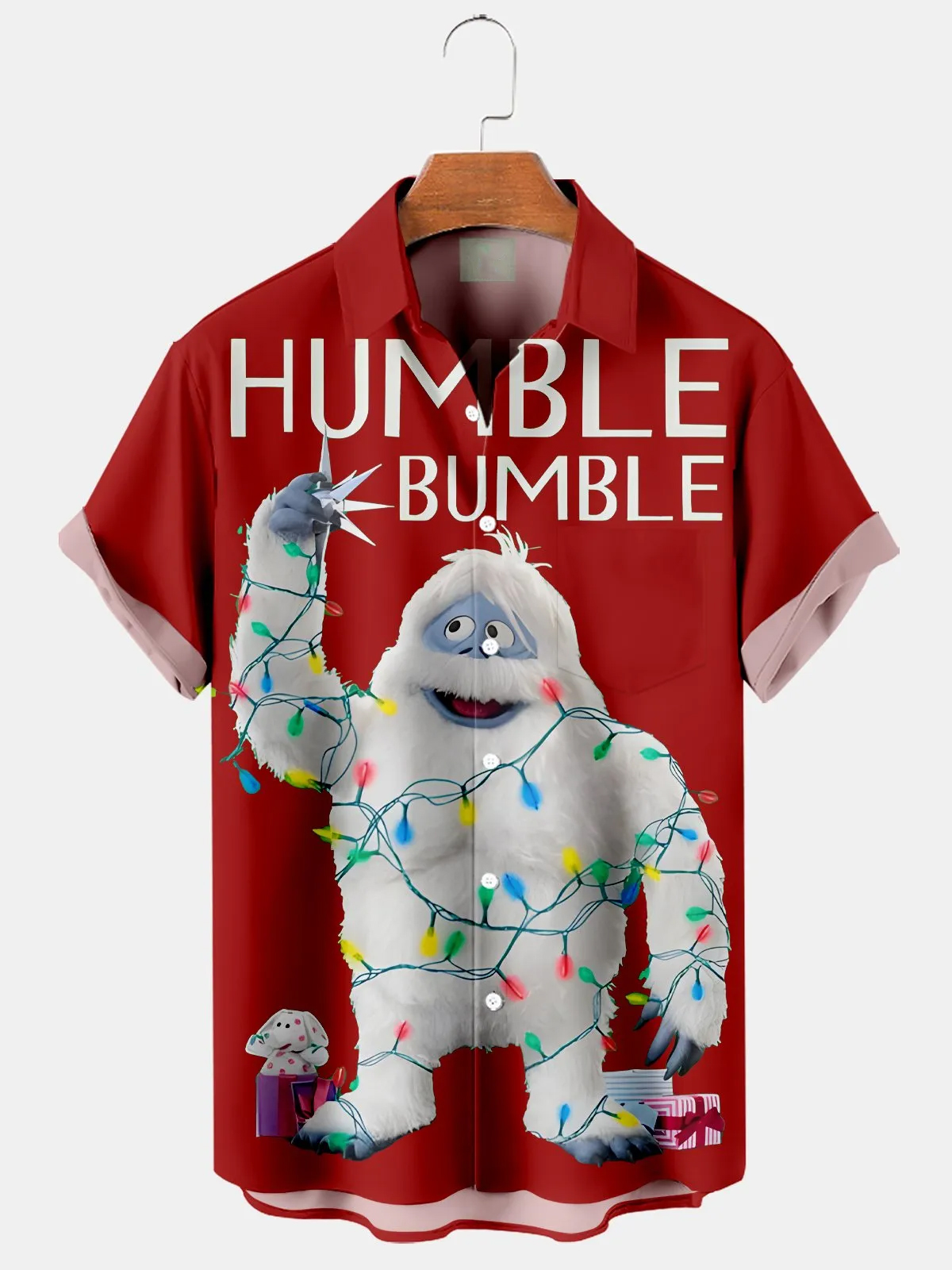 Men's Christmas Snow Monster Lantern Print Short Sleeve Shirt