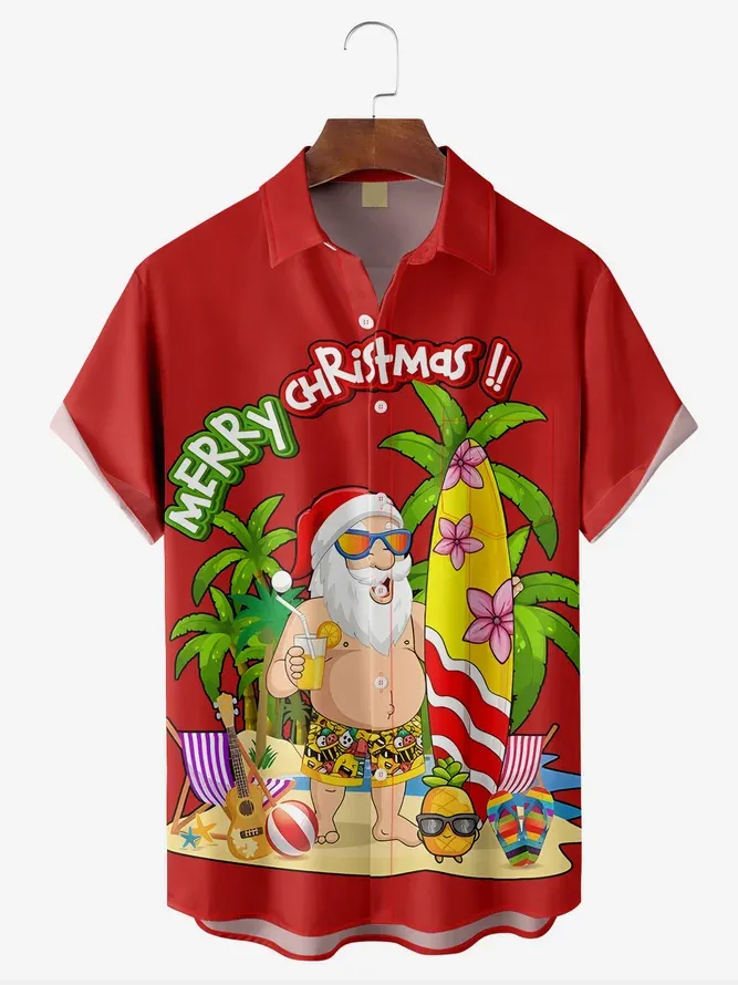 Santa chest pocket short sleeve casual shirt $25.5