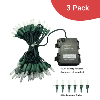 New One Battery Operated Christmas Lights 3 Pack, Color Changing 50 LED 19.33FT Christmas Tree Lights with Green Wire, Multicolor Mini Christmas Lights, for Indoor Outdoor Garden Party Wedding Decor